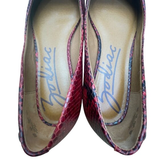 Zodiac Women’s Red Leather Embossed Snakeskin Pointed Toe Hill Flats Size 8M - Picture 5 of 8